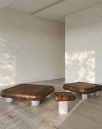 Table basse lumineuse en bois et marbre